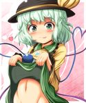  :p blush eyeball green_eyes green_hair groin hat heart heart_of_string highres komeiji_koishi licking_lips navel no_panties out-of-frame_censoring short_hair skirt skirt_lift smile solo teasing third_eye tongue tongue_out touhou upper_body yoriyuki_chiyo 