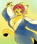  big_breasts breasts cat cleavage cute feline female japanese_clothing kimono myojinius oekaki robe solo 