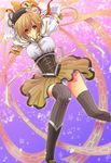  beret blonde_hair boots breasts drill_hair fingerless_gloves gloves hair_ornament hat large_breasts long_hair magical_girl mahou_shoujo_madoka_magica pleated_skirt puffy_sleeves skirt solo thighhighs tomoe_mami tsukasa_(mooncry) twintails yellow_eyes 