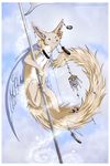  beads canine ear_piercing earring feathers fennec feral flying fox long_tail piercing scythe tail vampirexpenguin weapon wind_chimes wings 