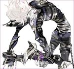  arched_back bodysuit brad_kirsten fingerless_gloves gloves kneeling male_focus psychic_force shoes solo sutei_(giru) white_background white_hair 