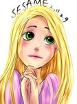  bad_id bad_pixiv_id blonde_hair dated green_eyes interlocked_fingers lips long_hair own_hands_together rapunzel_(disney) sesame307 solo tangled 