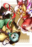  ascot blonde_hair blush eyeball fang flandre_scarlet green_eyes green_hair hat heart heart_of_string komeiji_koishi multiple_girls red_eyes short_hair side_ponytail sun_hat takatoiyori touhou wings 