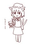  :3 :x animal_ears bad_id bad_pixiv_id cat_ears cat_tail chen chibi dress earrings hat holding_another's_tail jewelry kuromame_(8gou) lineart monochrome mouse_ears mouse_tail multiple_girls multiple_tails nazrin nazrin_(mouse) nekomata tail tail_grab tears touhou translated 