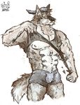  aokmaidu canine eyes_closed male muscles solo standing tail undressing wolf 