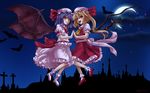  asu_hare bat blonde_hair blood dress flandre_scarlet hat moon night photoshop ponytail purple_hair red_eyes remilia_scarlet short_hair signed touhou wings 