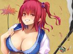  bad_id bad_pixiv_id blush breasts chibi cleavage flower grin hair_bobbles hair_ornament hareno_chiame large_breasts multiple_girls onozuka_komachi red_hair rod_of_remorse scythe shiki_eiki smile spider_lily touhou 