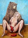  bear blonde_hair breasts claws duo female hair heather_buchanan human mammal mittens nipples nude protective unknown_artist what 