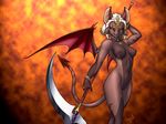  2004 background_pattern bat bracelet breasts camel_toe death_(personification) demon dr_comet fangs female fire hair jewelry necklace scythe skimpy solo translucent weapon white_hair wings 