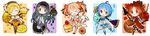  akemi_homura apple black_hair blonde_hair blue_hair cake candy_apple checkerboard_cookie chibi cookie dango doughnut drill_hair everyone food fruit highres ice_cream jam_cookie kaname_madoka kyubey long_image magical_girl mahou_shoujo_madoka_magica masaki_natsume miki_sayaka multiple_girls pie pink_hair red_hair sakura_kyouko strawberry_shortcake tomoe_mami wafer wagashi wide_image 