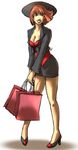  anna_williams bag breasts cleavage earrings hat high_heels highheels jewelry miniskirt shopping_bag skirt tekken 