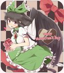  bad_id bad_pixiv_id black_hair bow chocolate chocolate_heart green_bow hair_bow happy_valentine heart large_wings long_hair red_eyes reiuji_utsuho solo takashiru third_eye touhou valentine wings 