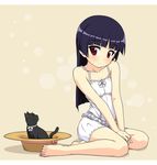  barefoot black_cat black_hair cat dress feet gokou_ruri hat k10k long_hair mole mole_under_eye ore_no_imouto_ga_konna_ni_kawaii_wake_ga_nai red_eyes sitting solo sundress yokozuwari 