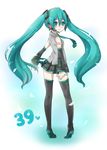 absurdres aqua_eyes aqua_hair boots detached_sleeves hatsune_miku headphones headset highres long_hair looking_back mikupa naive_(day) necktie skirt solo thigh_boots thighhighs tiptoes twintails very_long_hair vocaloid 