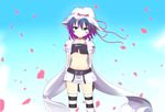  evangelline green_eyes hat merry_nightmare midriff navel petals purple_hair ribbon short_hair skirt smile solo striped striped_legwear thighhighs yumekui_merry 