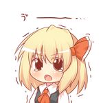  1girl blonde_hair bow chibi fang hair_bow hair_ribbon kousa_(black_tea) open_mouth red_eyes ribbon rumia solo tears touhou trembling 