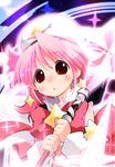  blush broom hat houkago_no_pleiades kuroneko_(kuroneko_works) magical_girl open_mouth pink_hair red_eyes short_hair solo star subaru_(houkago_no_pleiades) 