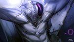  artist_name backlighting closed_eyes closed_mouth cyborg dragon_ball dragon_ball_z frieza mhk_(mechamania) nipples no_humans restrained solo upper_body 