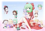  aki_minoriko aki_shizuha barefoot blush character_doll chibi doll dress front_ponytail horn hoshiguma_yuugi inubashiri_momiji kaenbyou_rin kagiyama_hina kawashiro_nitori kisume kochiya_sanae komeiji_koishi komeiji_satori kurodani_yamame looking_at_viewer miyo_(miyomiyo01) mizuhashi_parsee moriya_suwako mountain_of_faith reiuji_utsuho shameimaru_aya sitting smile solo subterranean_animism touhou yasaka_kanako 