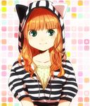  animal_hood cat_hood cathood child female green_eyes hood hoodie long_hair orange_hair original smile solo 