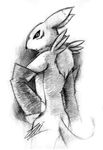  digimon fox greyscale mammal monochrome plain_background pokelai renamon sketch solo white_background 