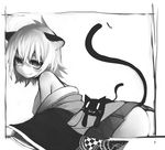  :3 animal_ears bad_id bad_pixiv_id cat_ears cat_tail goose_h greyscale monochrome original skirt solo tail 