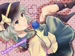  blue_eyes character_name eyeball grey_eyes grey_hair hat heart heart_of_string highres komeiji_koishi munakata_(hisahige) short_hair solo third_eye touhou 