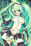  aqua_eyes blush bridal_gauntlets center_opening green_hair hatsune_miku hatsune_miku_(append) long_hair marker_(medium) mosho nail_polish navel open_mouth panties signature smile solo traditional_media twintails underwear very_long_hair vocaloid vocaloid_append watercolor_(medium) 