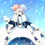  aofujiake bad_id bad_pixiv_id brothers fubuki_atsuya fubuki_shirou grin hakuren holding_hands inazuma_eleven inazuma_eleven_(series) multiple_boys pink_hair scarf short_hair siblings smile snow twins white_hair 