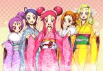 ahoge asuka_momoko eyebrows fujiwara_hazuki harukaze_doremi japanese_clothes kimono multiple_girls ojamajo_doremi rainbow_order segawa_onpu senoo_aiko sentarou 