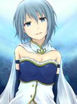  arms_behind_back bare_shoulders blue_eyes blue_hair cape light_smile magical_girl mahou_shoujo_madoka_magica miki_sayaka short_hair smile solo ukigumo upper_body 