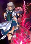  bad_id bad_pixiv_id blue_eyes chain flower hat heterochromia izayoi_sakuya knife maid maid_headdress multiple_girls naoko_(juvenile) purple_eyes red_flower red_rose remilia_scarlet rose spear_the_gungnir touhou 