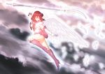  absurdres angel_wings ass bishoujo_senshi_sailor_moon boots cloud clouds feathers glaive highres hino_ryutaro knee_boots polearm sailor_saturn shiny sky tomoe_hotaru weapon wings 