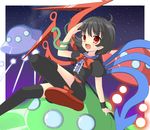  asymmetrical_wings black_hair black_legwear houjuu_nue kumatoshi red_eyes solo thighhighs touhou ufo wings 