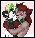  2005 canine demon female hair heterochromia holly_massey horns hug lemur lip_piercing long_hair looking_at_each_other male orange_eyes piercing rotekatze short_hair singlet straight zeriara_(character) 