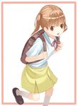  backpack bag bow brown_eyes brown_hair hourou_musuko mon0351 open_mouth sasa_kanako school_uniform short_hair short_twintails skirt solo twintails 