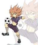  ball full_body haru-kou inazuma_eleven inazuma_eleven_(series) kirigakure_saiji male male_focus pink_hair red_eyes soccer_ball solo uniform white_background 