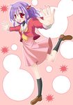 bad_id bad_pixiv_id blush hair_bobbles hair_ornament hayate_no_gotoku! hinata_mirun leg_up open_mouth outstretched_arms purple_hair red_eyes school_uniform segawa_izumi short_hair short_twintails smile solo spread_arms twintails 