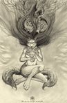  2009 alectorfencer branch canine clockwork cogs female hair multiple_tails nude pencils symbolism tail tame tree wings wolf 
