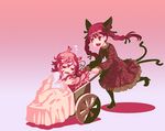  animal_ears cat_ears cat_tail high_heels kaenbyou_rin komeiji_satori multiple_girls pillow shoes sleeping tail third_eye touhou wheelbarrow zounose 