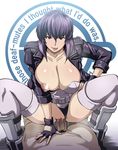  1girl :p assertive breast_slip breasts butcha-u censored cowgirl_position english ghost_in_the_shell ghost_in_the_shell_stand_alone_complex girl_on_top hetero huge_breasts jacket kusanagi_motoko laughing_man nipples penis purple_hair red_eyes sex short_hair smile solo_focus straddling sweat thighhighs tongue tongue_out vaginal 