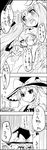  3koma bespectacled blush book braid comic glasses greyscale groping highres kirisame_marisa koakuma long_hair monochrome multiple_girls patchouli_knowledge tani_takeshi touhou translated yukkuri_shiteitte_ne yuri 