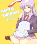  animal animal_ears blazer bunny_ears happy_birthday jacket long_hair necktie purple_hair red_eyes red_neckwear reisen_udongein_inaba skirt solo touhou tsuchifumazu 