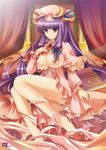  bad_id bad_pixiv_id barefoot blush book bow breasts crescent hair_bow large_breasts legs long_hair nipples open_clothes panties patchouli_knowledge purple_eyes purple_hair ribbon sitting siukaukau24 solo touhou underwear very_long_hair 
