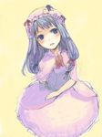  bad_id bad_pixiv_id blue_eyes blue_hair blush capelet crescent dress from_above hat long_hair looking_up lowres nove_(legge) patchouli_knowledge solo touhou 