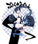  bare_shoulders bikini_top black_hair black_rock_shooter black_rock_shooter_(character) blue_eyes boots burning_eye checkered chibi dual_persona gloves highres jacket long_hair navel scar shorts takanashi_ringo twintails 