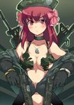  alex_mason amane_(dream_c_club) assault_rifle beret blush bow breasts call_of_duty call_of_duty:_black_ops cleavage commentary_request crossover dog_tags dream_c_club dream_c_club_(series) dual_wielding gloves gun hair_bow handgun hat holding long_hair m1911 m4_carbine medium_breasts minato_satoi open_clothes parody pistol red_eyes red_hair rifle solo sweat weapon 