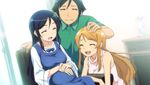  2girls aragaki_ayase black_hair blonde_hair brother_and_sister cap hand_on_head happy kousaka_kirino kousaka_kyousuke long_hair lowres multiple_girls open_mouth ore_no_imouto_ga_konna_ni_kawaii_wake_ga_nai pregnant screencap siblings smile 