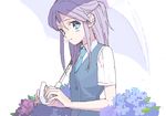  blue_eyes flower half_updo hoochi_(tulipdara) inazuma_eleven inazuma_eleven_(series) kudou_fuyuka purple_hair smile solo umbrella 