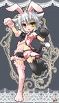  :3 animal_ears black_legwear bunny_ears bunny_tail cat_ears cat_tail heterochromia kazami_karasu midriff original paw_pose pink_legwear red_eyes silver_hair solo tail thighhighs yellow_eyes 